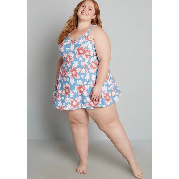 12 Modcloth Esther Williams Blue Floral One Piece Swimsuit NWT - Picture 3 of 8